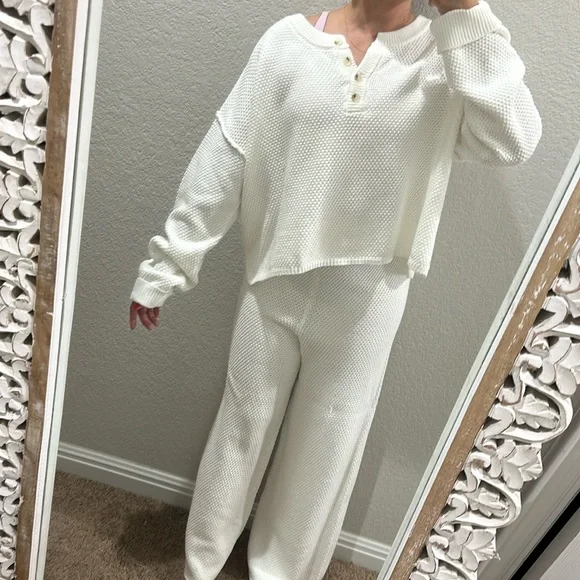 🆕 sincerely Jules piece white waffle knit white loungewear set M/XL
